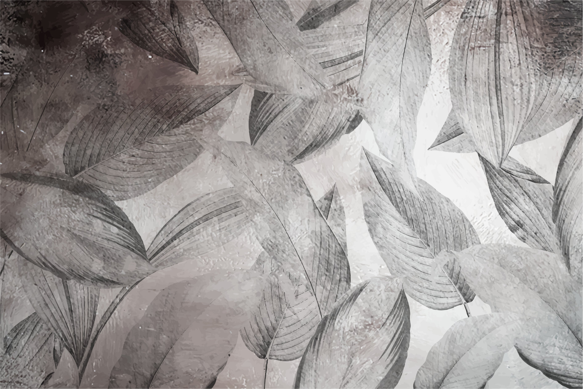 Covor vinil flori și plante model monocrom cu frunze - TenStickers