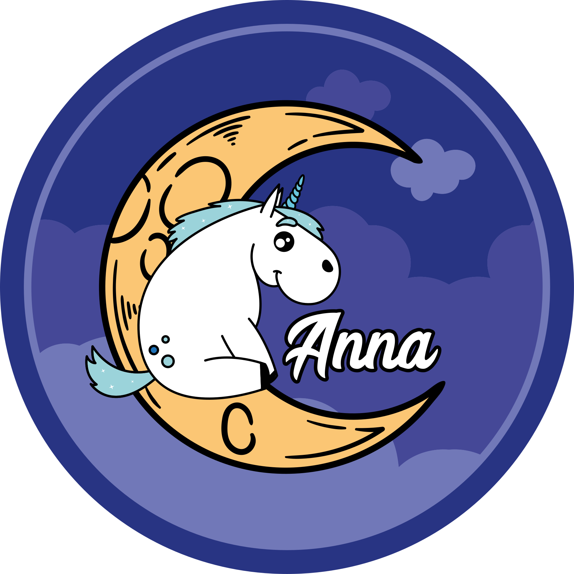 Alții covor de vinil unicorn personalizat pe lună - TenStickers