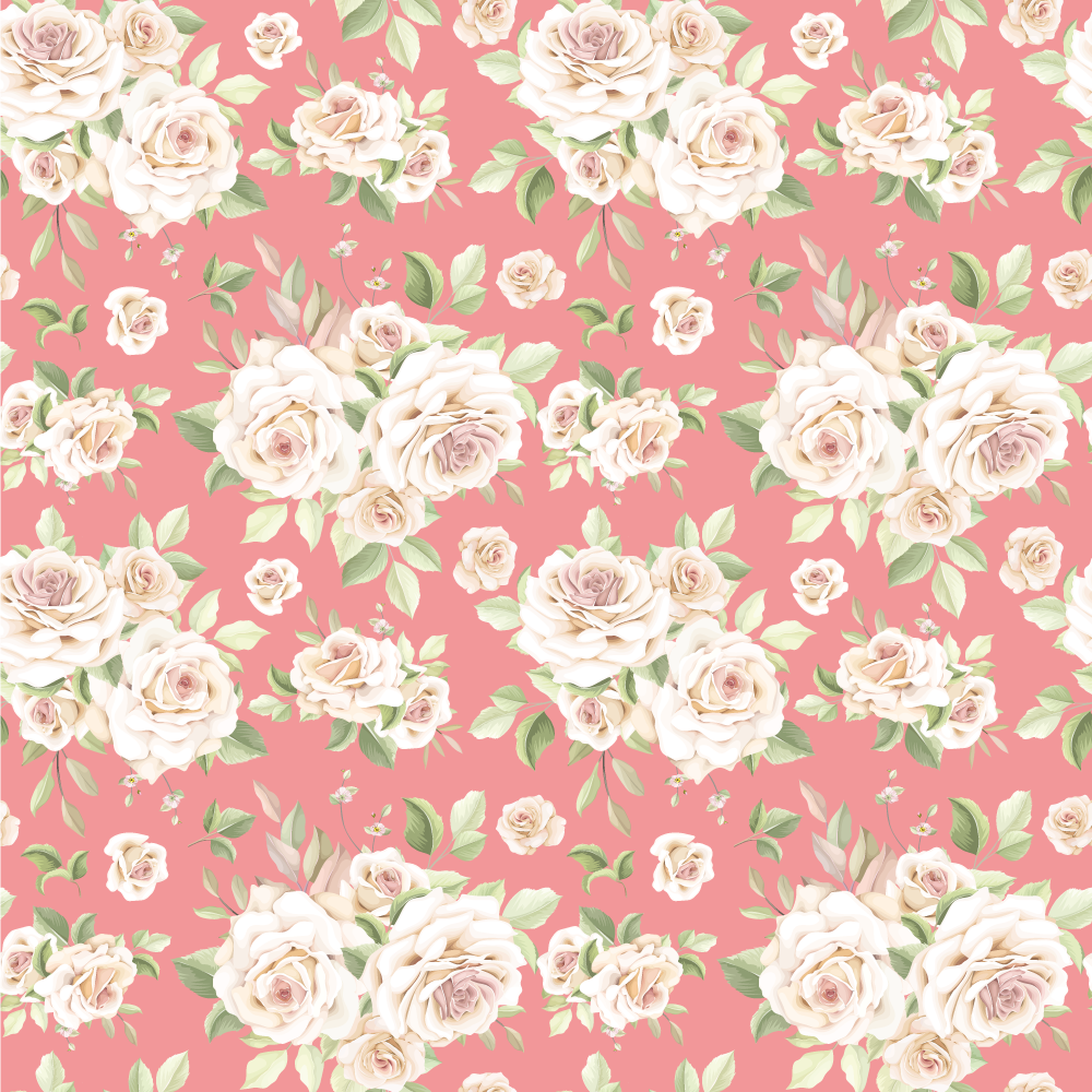 Trandafiri roz vintage peste covor floral alb - TenStickers
