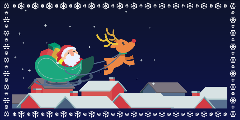 Moș crăciun pe sanie cu covor de crăciun cu reni - TenStickers