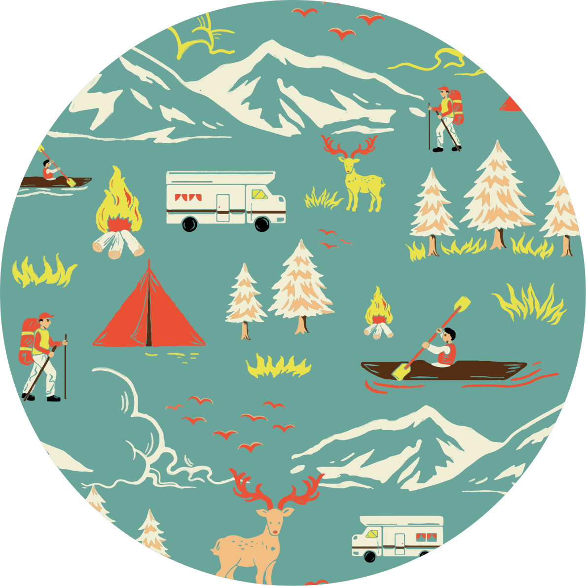 Tip de camping, copaci și covor de vinil pentru copii - TenStickers