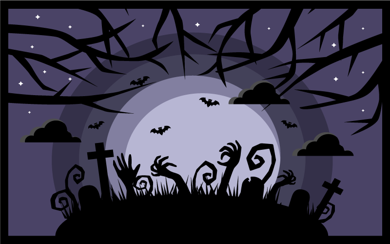 Covor de vinil Halloween scenă înfricoșătoare de cimitir - TenStickers