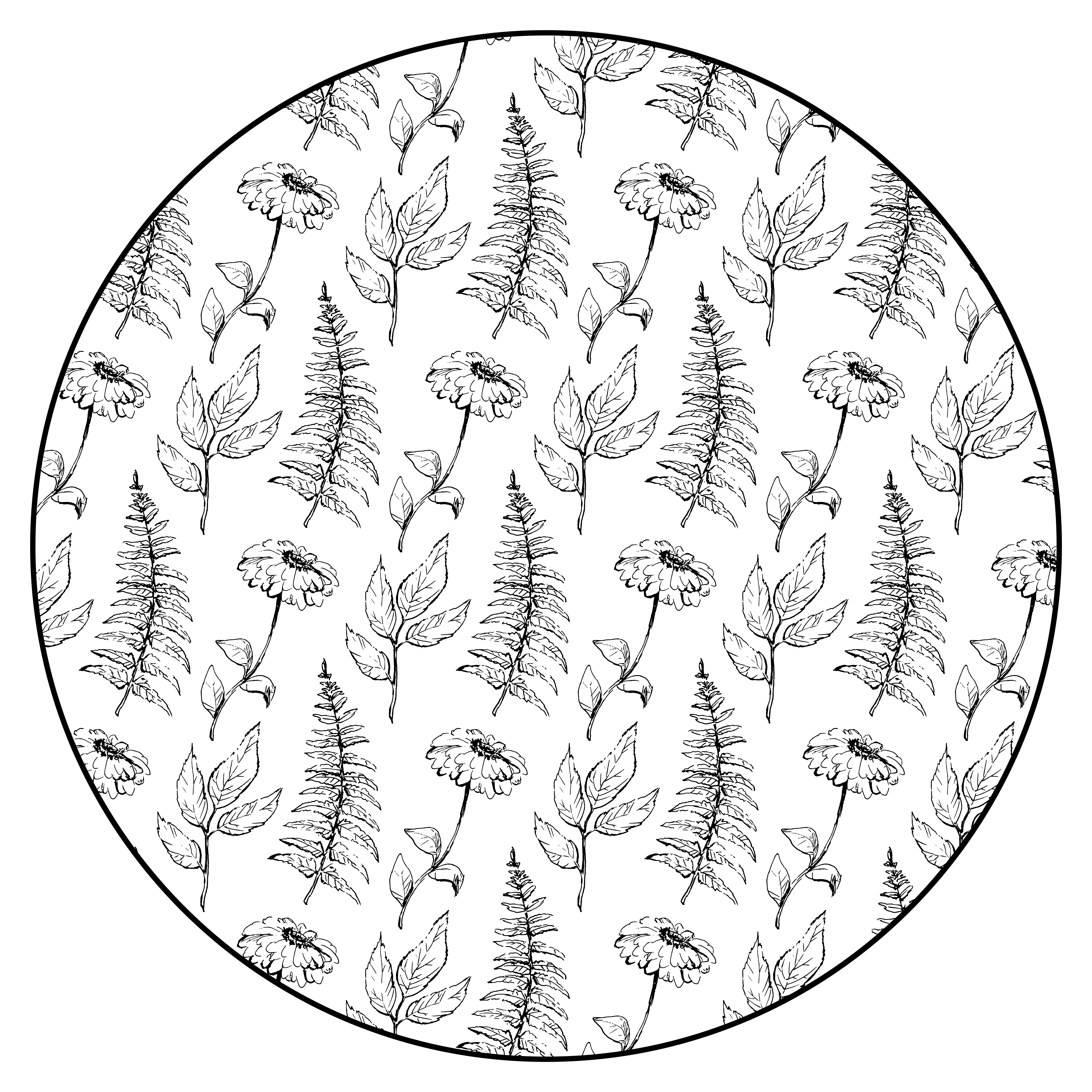 Covoruri vinil rotund contur floral negru - TenStickers