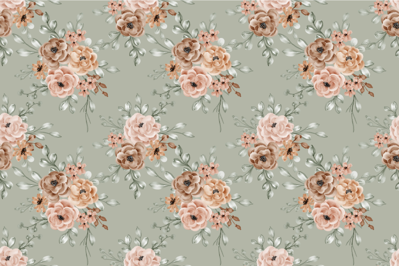 Trandafiri vintage pe covor floral de vinil verde menta - TenStickers