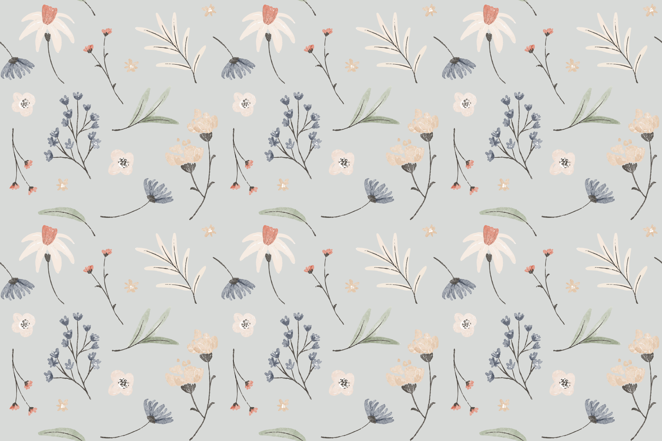 Covor floral gri cu model "hamptons". - TenStickers