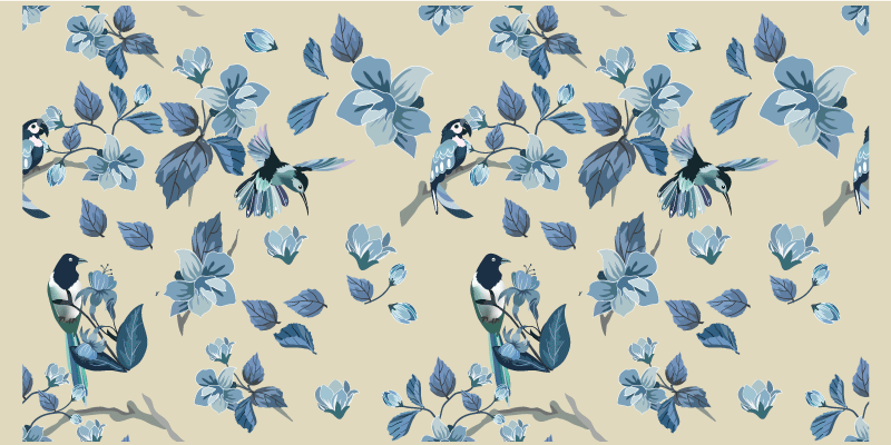 Covor vinil flori și plante accente florale albastre - TenStickers