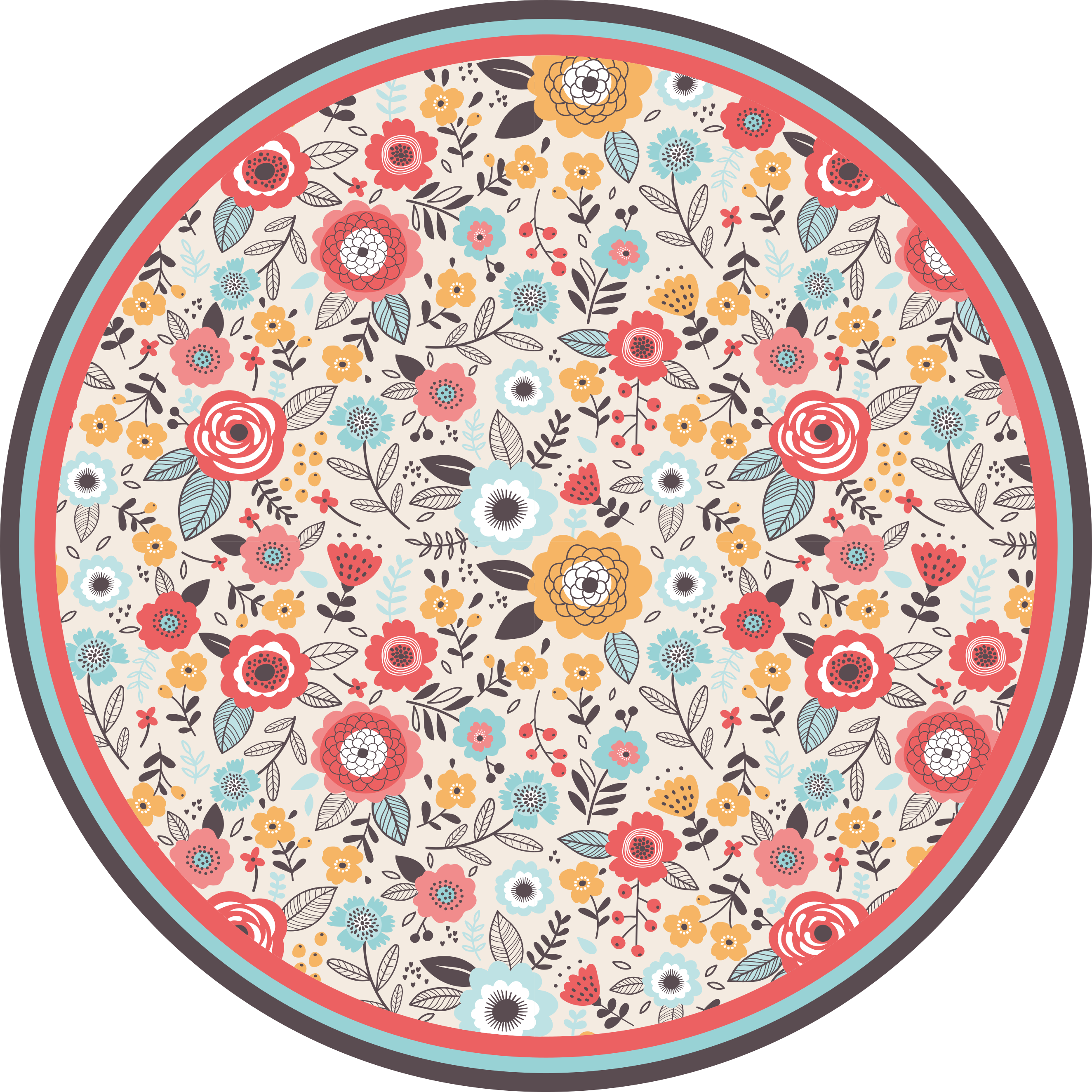 Covor vinil flori și plante design circular floral - TenStickers