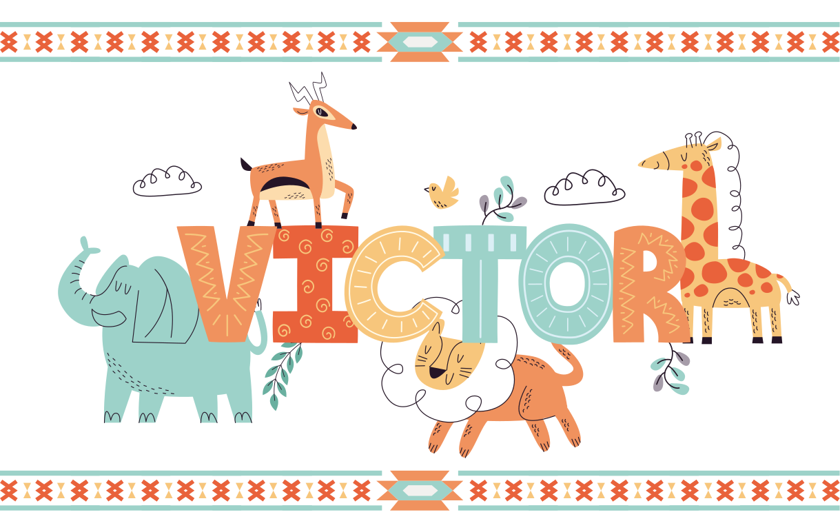 Covor de vinil cu nome temă safari personalizată - TenStickers