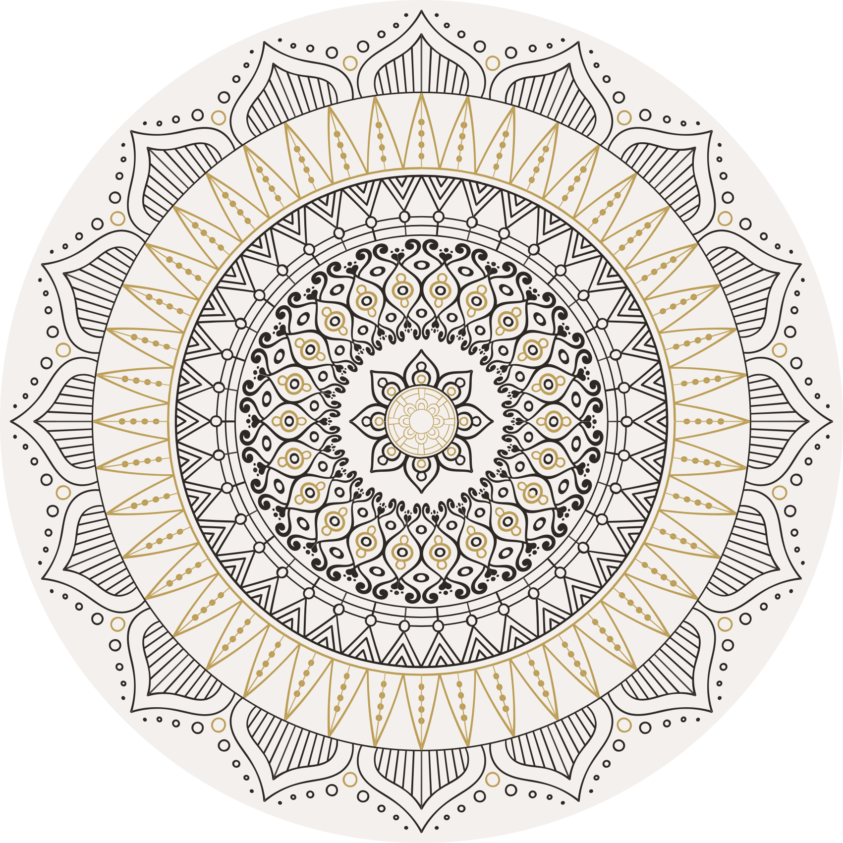 Covor mandala geometric cerc maro și galben - TenStickers