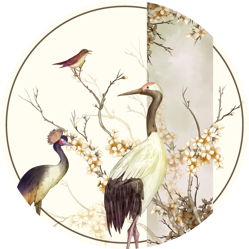 Crenguțe și păsări chinoiserie animal mat - TenStickers