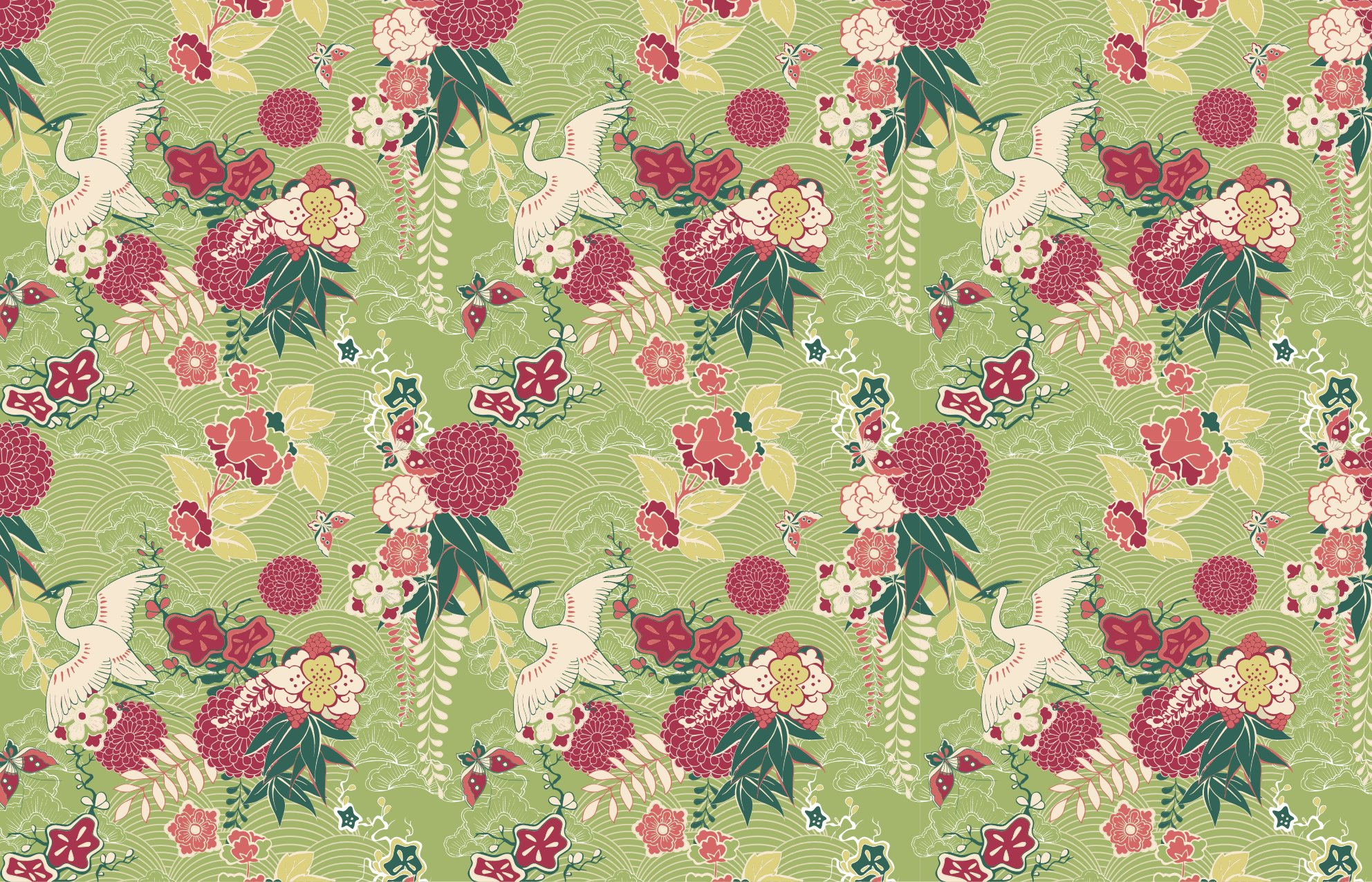 Trandafiri de covor din mătase orientală chinoiserie - TenStickers