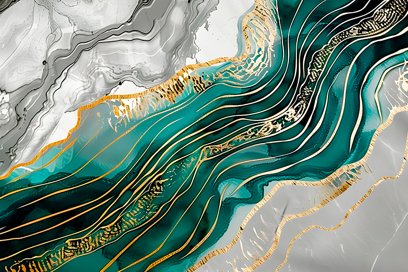 Covor de vinil marmura gri și verde cu efect auriu - TenStickers