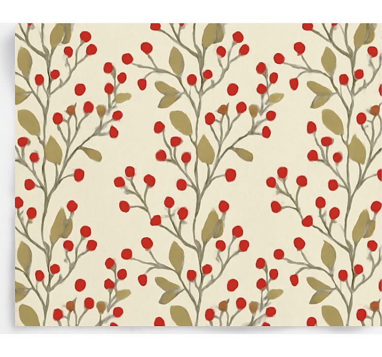 Tapet de sufragerie frunze florale cu fructe de pădure - TenStickers
