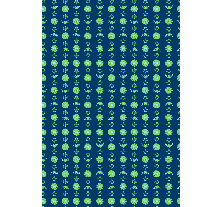 Tapet flori model tradițional polonez verde și albastru - TenStickers