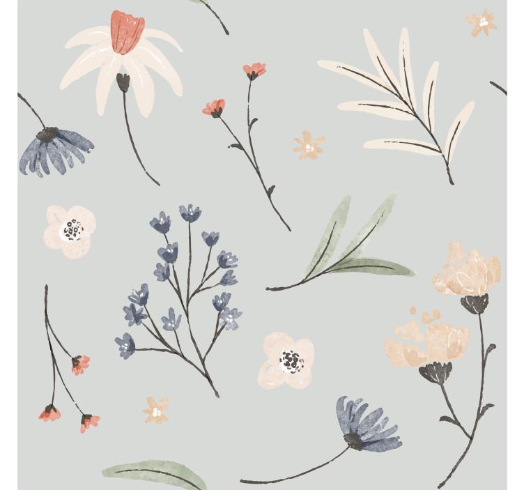 Tapet gri floral hamptons cu flori - TenStickers