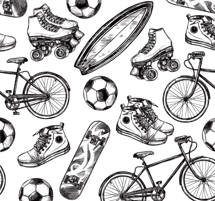 Tapet vintage cu doodles sportive - TenStickers