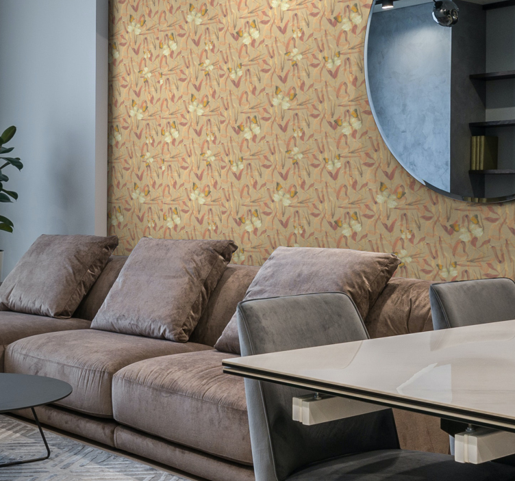 Tapet camera de zi fluturi și frunze uscate - TenStickers