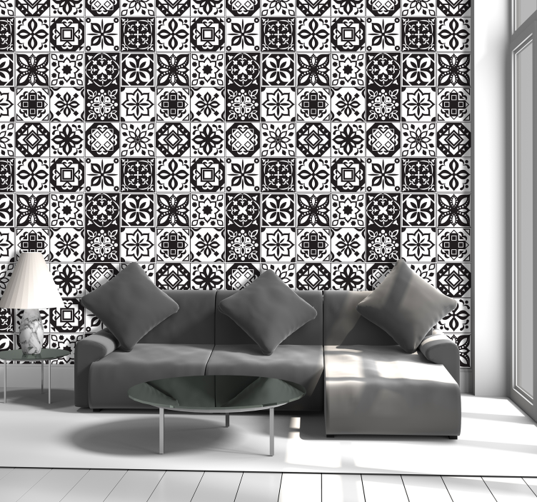 Arabesque - tapet ornamental alb-negru - TenStickers