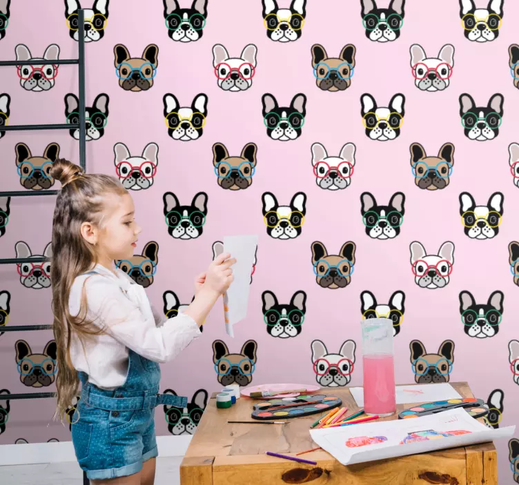 Buldog francez cu ochelari tapet dormitor - TenStickers