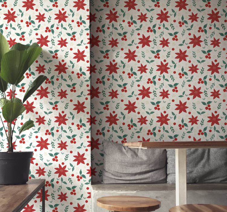 Crăciun tapet model de poinsettias festiv - TenStickers