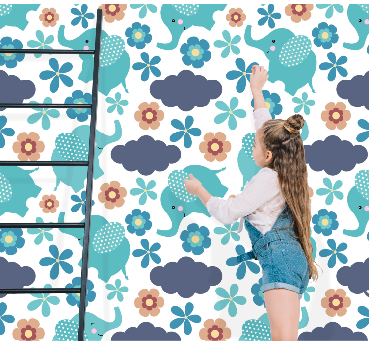 Elefant tapet joc floral cu elefant - TenStickers