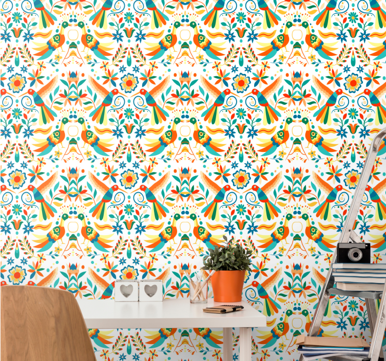 Tapet cu flori cu animale mexicane - TenStickers