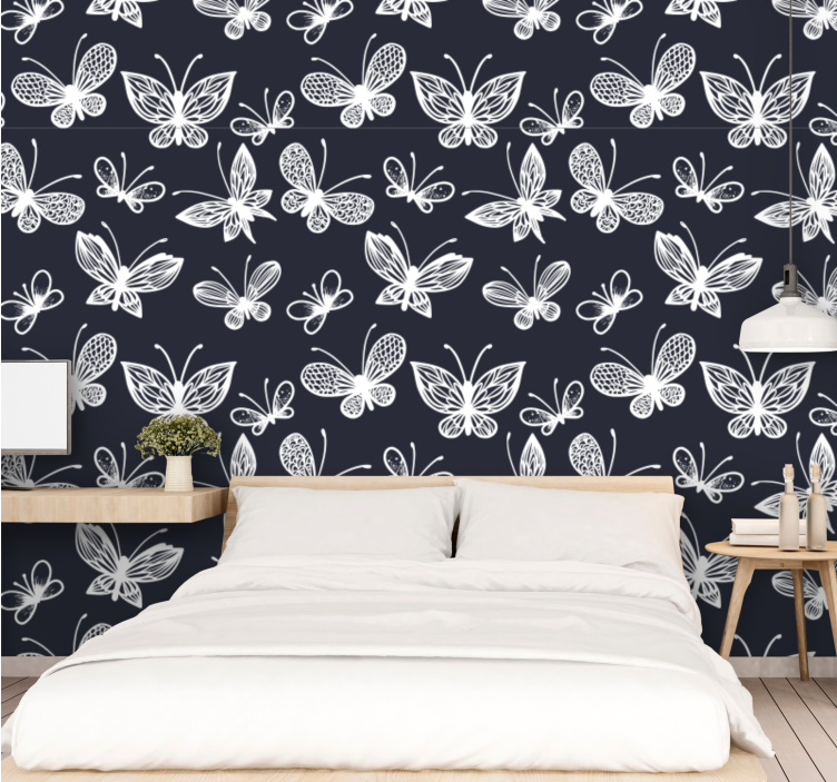 Fluture tapet fluturi albi eleganti - TenStickers