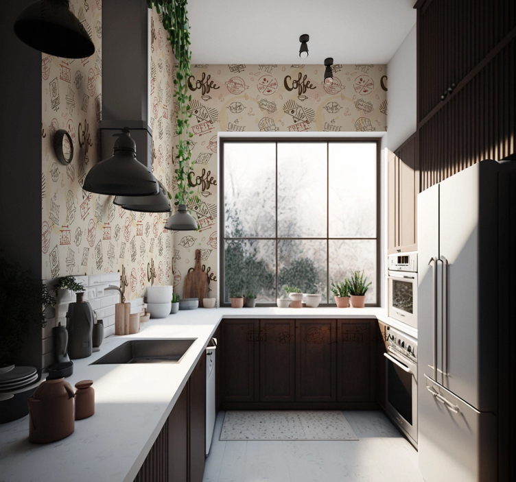 Imagini de cafea tapet de sufragerie - TenStickers