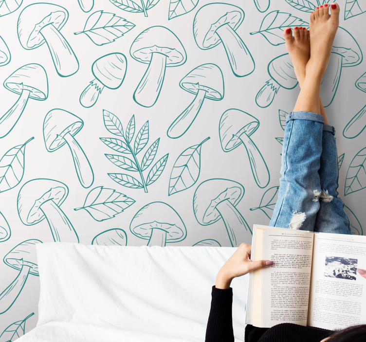 Tapet de natură ciuperci albe și albastru deschis - TenStickers