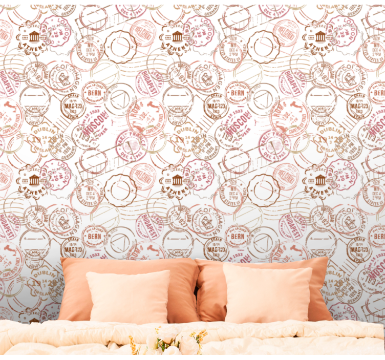 Orașe tapet motiv pașaport ștampilat - TenStickers