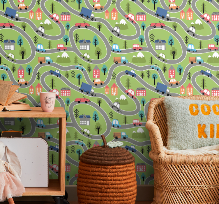 Orașe tapet scena de drum sinuos - TenStickers