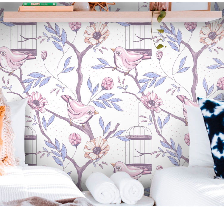 Ramuri romantice cu tapet de copac păsări - TenStickers