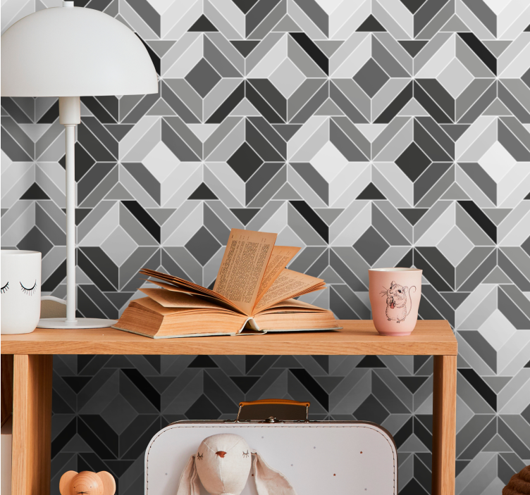 Geometric tapet forme cubice gri - TenStickers