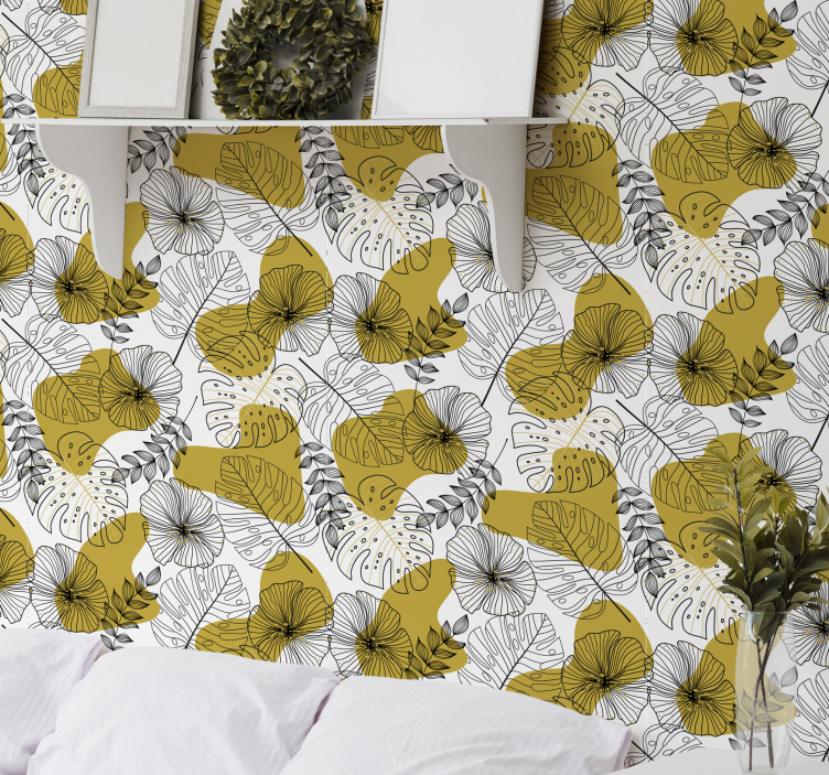 Tapet copac frunze tropicale aurii - TenStickers