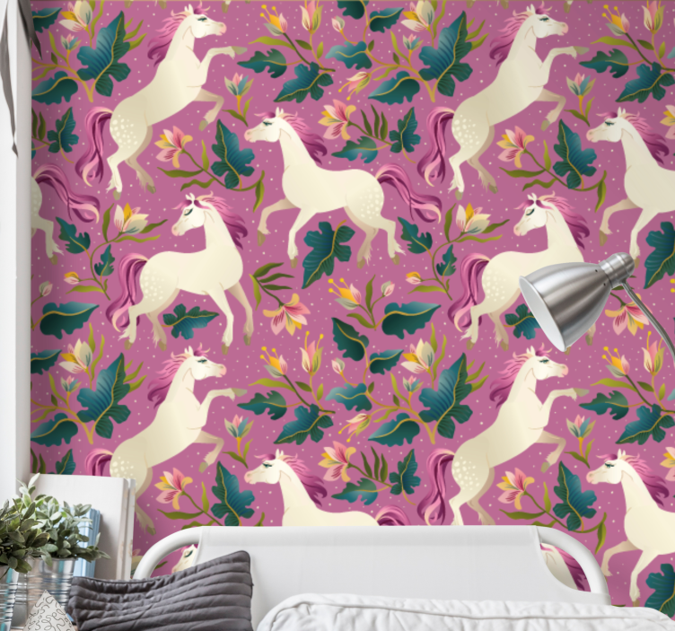 Tapet cai design floral unicorn - TenStickers