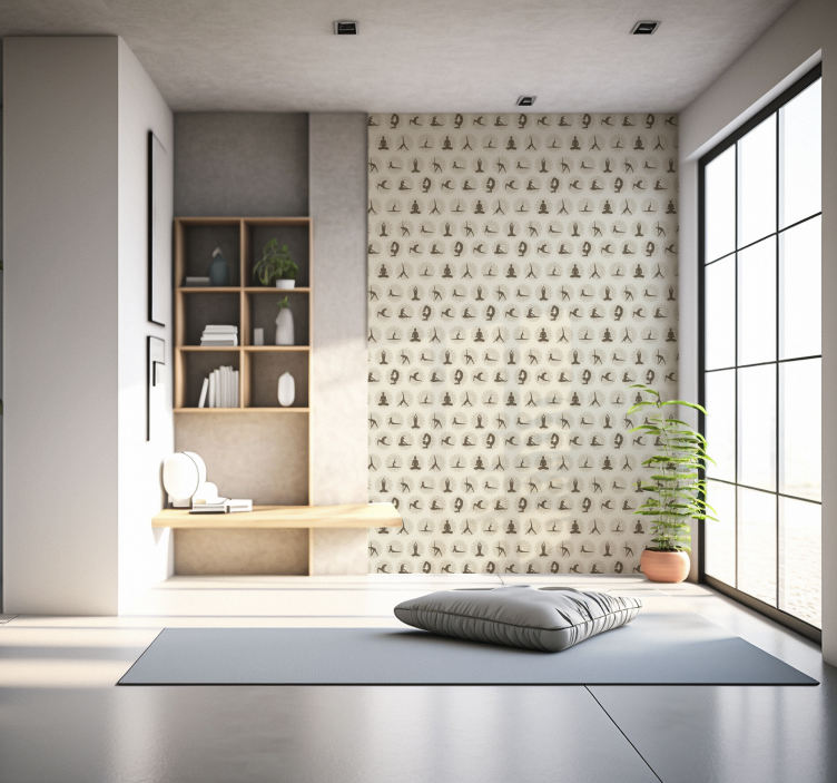 Tapet bej icoane maro de yoga - TenStickers