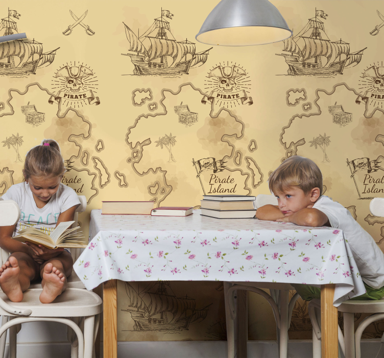 Tapet clasic hartă aventurii piraților - TenStickers