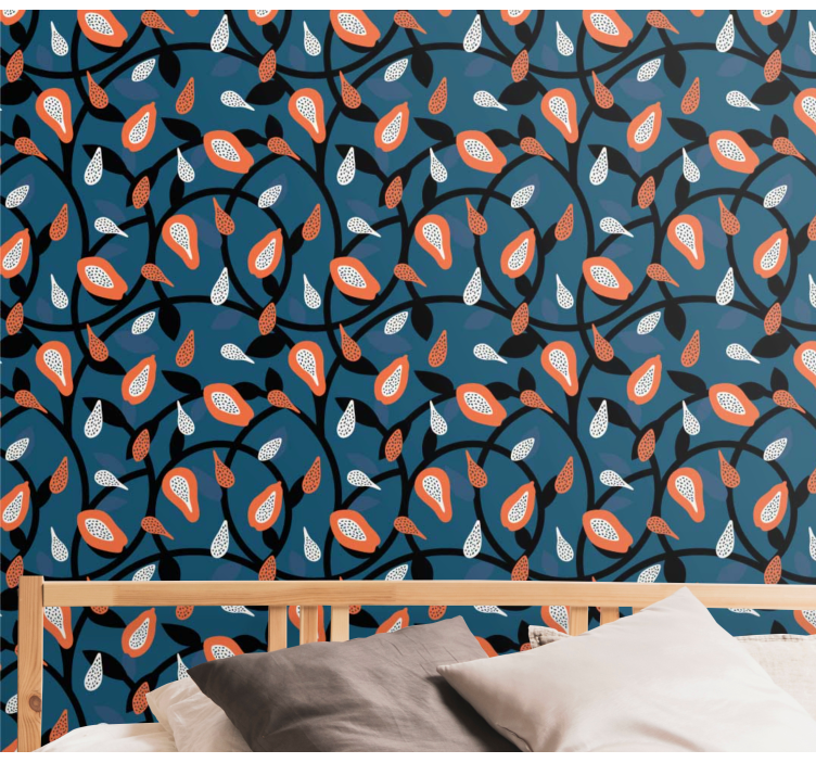 Tapet modern papaya și plante - TenStickers