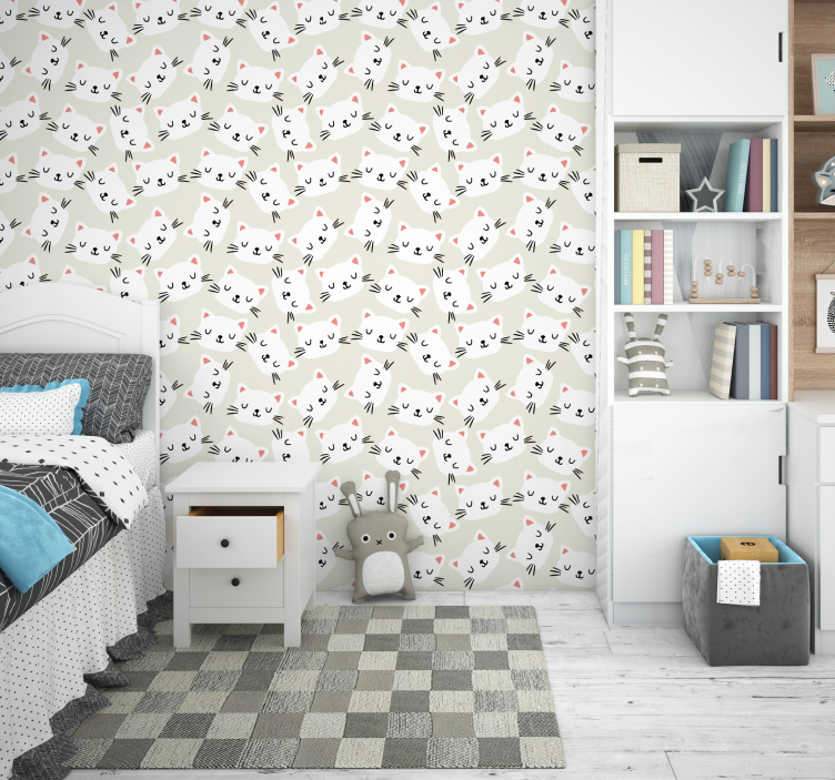 Tapet copii desen fata pisica alba - TenStickers