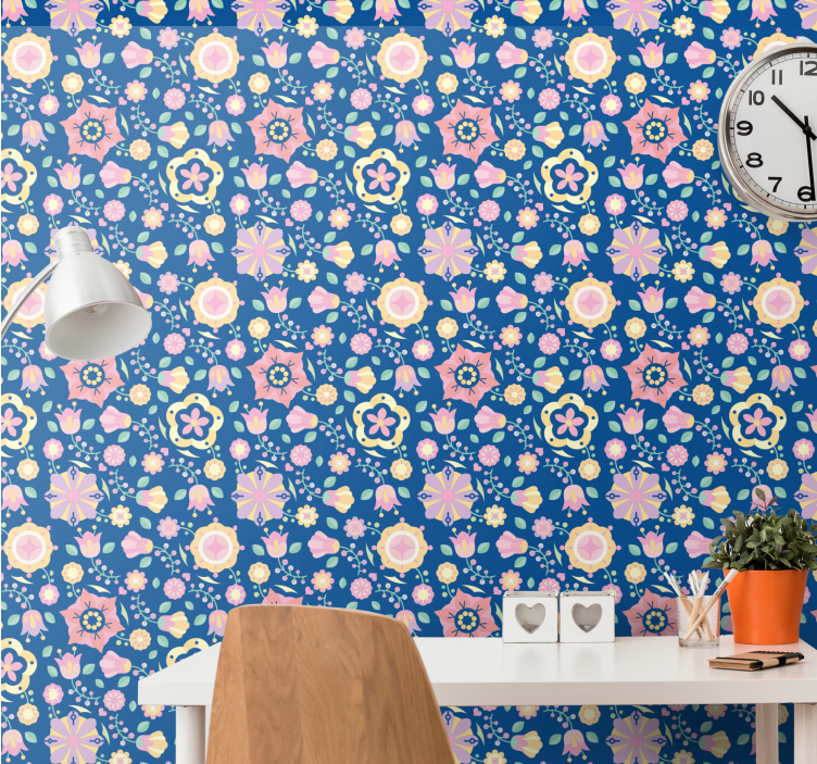 Tapet pentru dormitor cu flori roz stil nordic - TenStickers