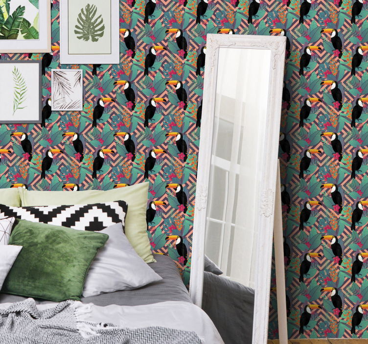 Tapet de animale tucani printre frunze - TenStickers