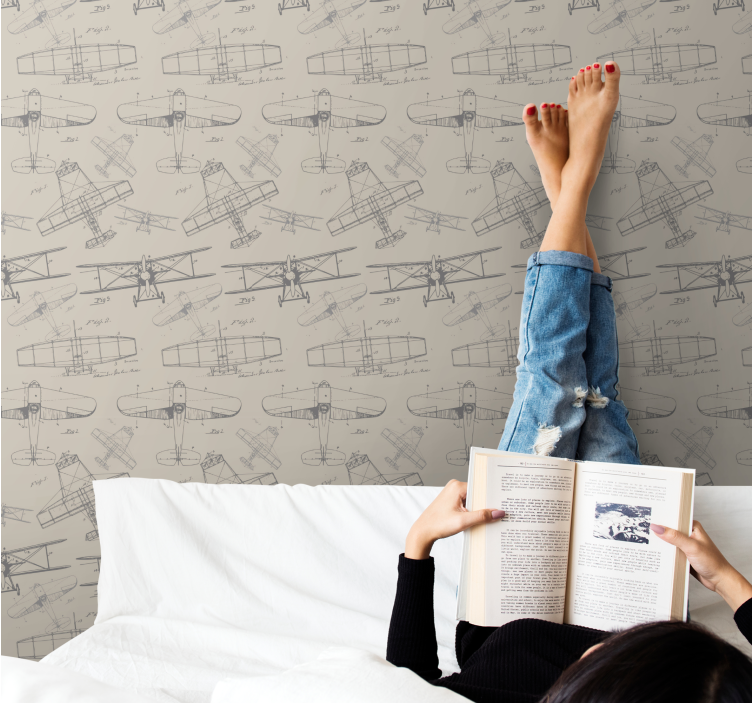 Tapet de artă schițe de avion de epocă - TenStickers