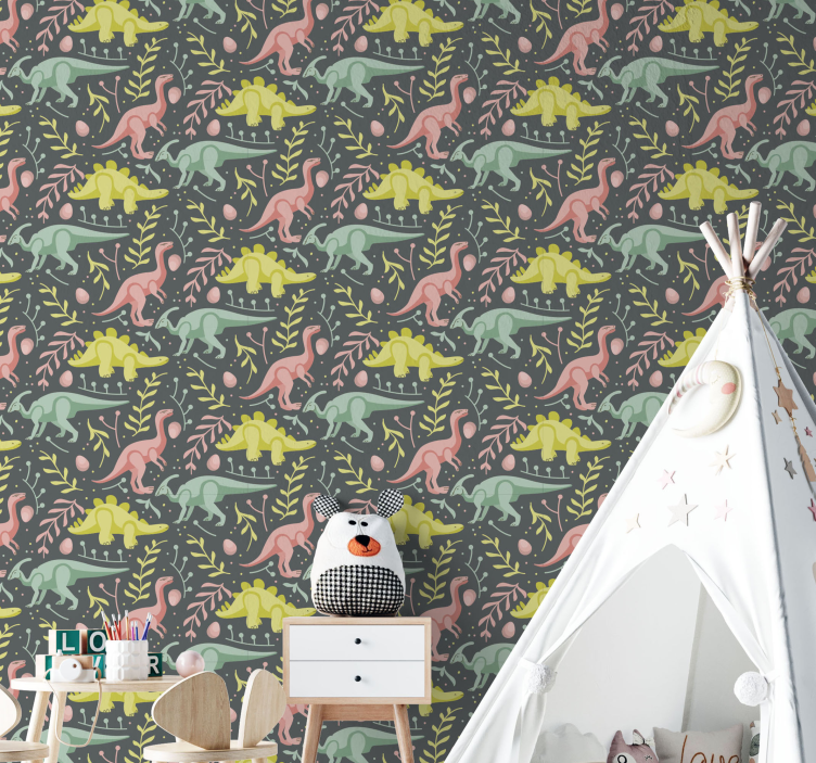 Tapet dinozauri joc de ilustrații animate cu dinozauri - TenStickers