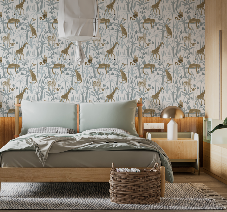 tapet dormitor model de junglă de culoare pastel - TenStickers