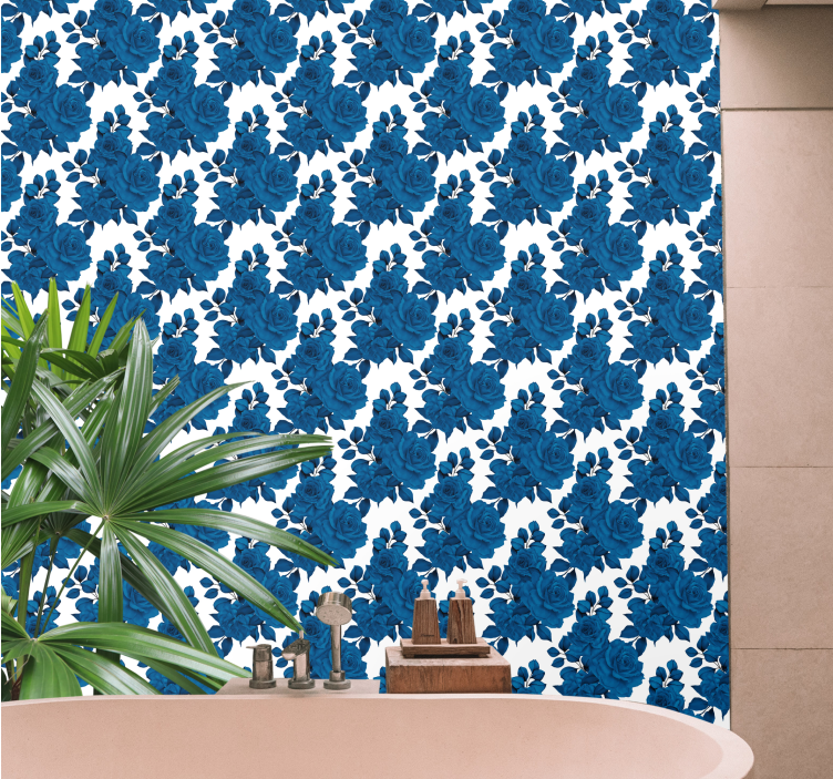 Tapet floral flori de trandafir albastru - TenStickers