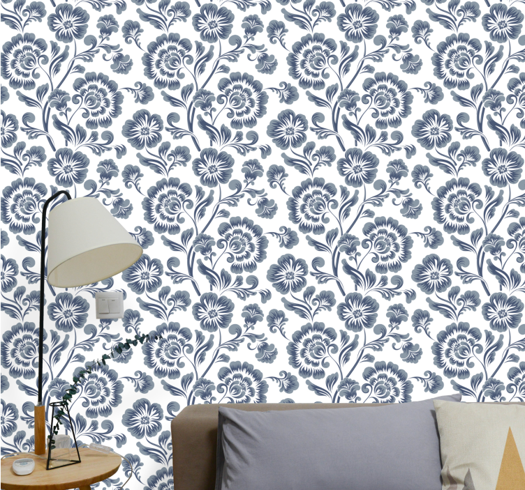 Tapet floral imprimeu elegant bleumarin - TenStickers