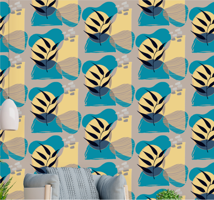 Tapet floral model de frunze stilizate - TenStickers