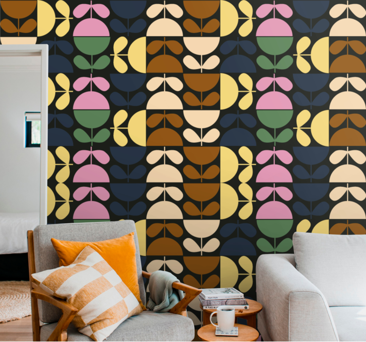 Tapet floral modele de frunze stilizate - TenStickers