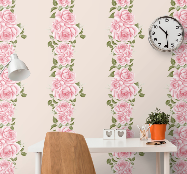 Tapet flori accent cu dungi florale - TenStickers