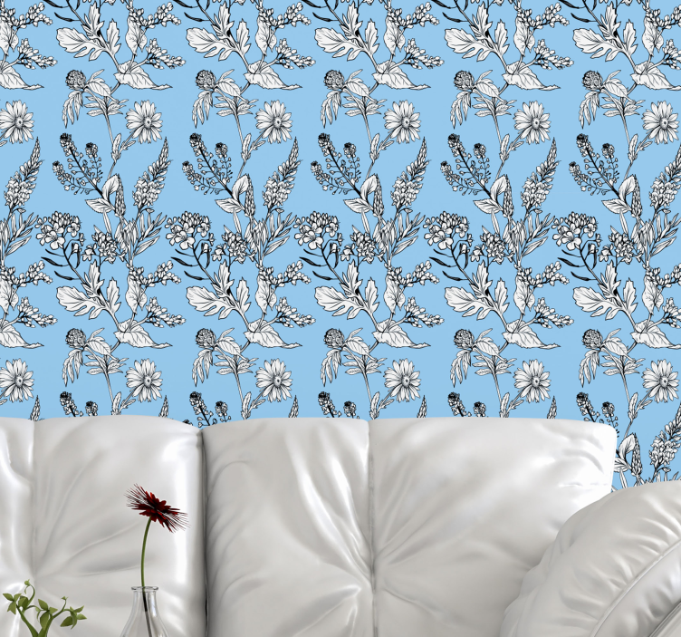Tapet flori design albastru floral - TenStickers